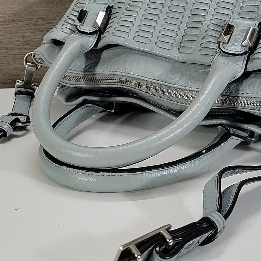 Elliott Lucca Light Blue Woven Leather Satchel Crossbody Bag